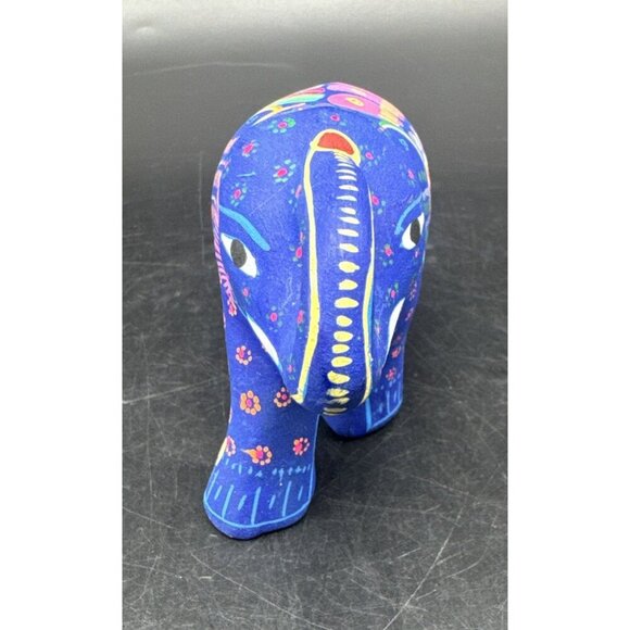 VTG Mexican Pottery Hand Painted Colorful Elephant Figurine Trunk Up 4” - Picture 4 of 8